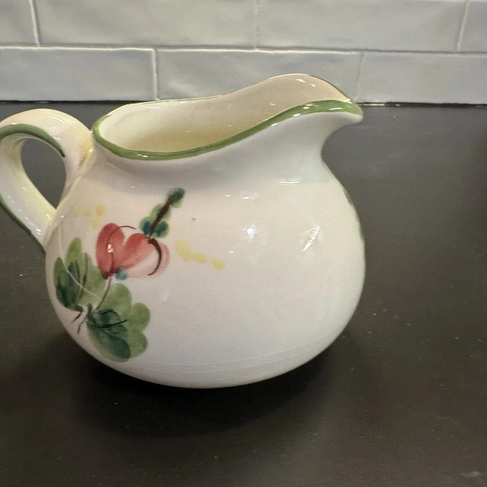 Vintage Floral‎ Ceramic Pitcher Vase Hand Painted in Italy Cottage Core Country